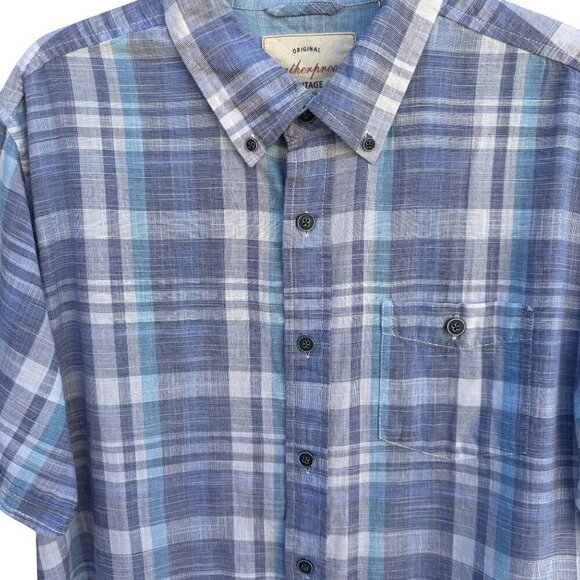 Weatherproof Vintage Mens Blue Plaid Button Collar Short Sleeve Casual Shirt M - Picture 2 of 11